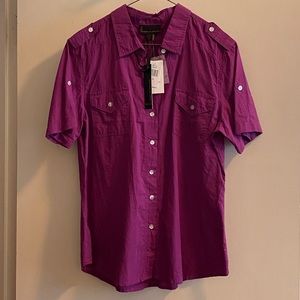 Purple/Fuschia Button-down Short-sleeve Top